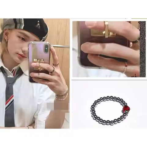 Kpop Hwang Hyunjin Same Stretch Beaded Little Finger Ring Korean Fashion Stray Idol Group Fans Gift 