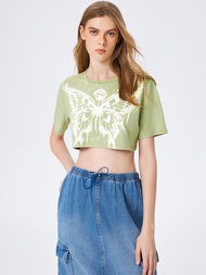 Cider Butterfly Graphic Crop Tee