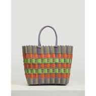ladies colour block straw basket bag