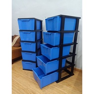 [BUATAN MALAYSIA] Laci 5 Tingkat Kabinet /5 Tier Modern ECO Big Storage Durable Blue Plastic Drawer Cabinet [READYSTOCK]