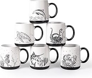 AmorArc Large Coffee Mugs Set of 6, 18oz Ceramic Coffee Cups with Sea Life Textured Patterns for Tea