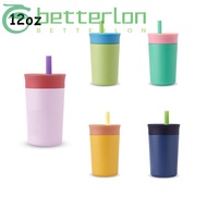 BETTER-LONTIME Toddler Cup with Straw, Stainless Steel 12 Oz Kids Water Bottle, Easy To Clean Insula