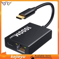 [kejie] USB-C Ethernet Adapter 1000Mbps RJ45 2-In-1 Network Converter for with TV Plug and Play A