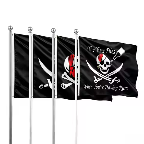 5 Jolly Roger Pirate Flags - Skull & Crossbones Design | Double-Sided Polyester Flags for Pirate Par