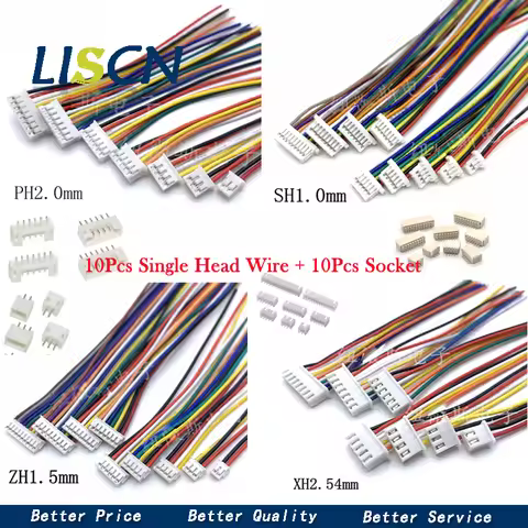 10Sets SH1.0 JST1.25 ZH1.5 PH2.0 XH2.54 Connector Female+Male 2/3/4/5/6/7/8/9/10P Plug With Cable 10