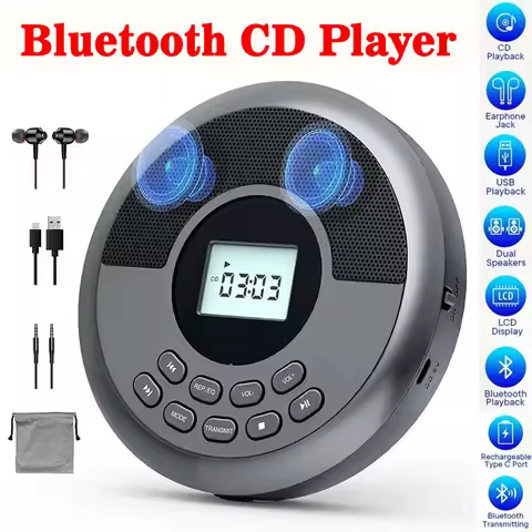 CD Player Bluetooth with Speaker Stereo and Headphones Rechargeable Discman Walkman USB MP3 Music U 