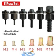 KAREN 11Pcs/Set Hand Rivet Nut, Mandrel Staple Easy Installation Manual Riveter Tool, with Rivet Nut