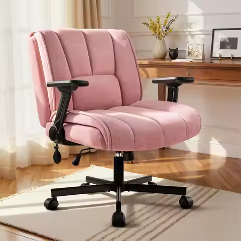 Criss Cross Chair with Wheels,Cross Legged Office Chair,Wide Criss Cross Chair with Flip-Up Arms & E