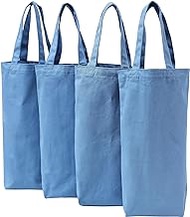 Alcoztily Wine Tote Bag, 10.5 x 7 x 2 inches, 4 pcs Reusable Cotton Canvas Carrier Wine Bags with Drawstring Label, Great for Travel Carrying/Holiday Party/Wedding/Picnic (Blue)