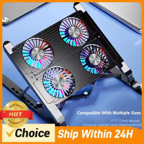 Laptop Cooling Pad with 2/4 Fans Foldable Gaming Laptop Cooler Fan RGB Silent Portable Laptop Holder