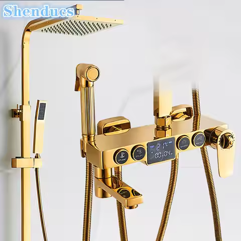 Gold Digital Bathroom Shower Set Hot Cold Bathroom Faucet Accessories Rainfall Shower Head Sprinkler