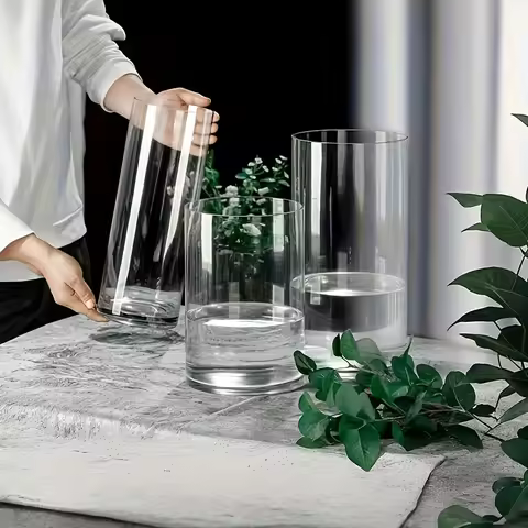 3-Piece Set of Transparent Acrylic Cylindrical Vases, with Dimensions of 3.94×7.87 Inches + 4.72×9.8