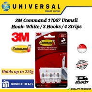 [SG SHOP SELLER] 3M Command 17067 Utensil Hook- White / 3 Hooks / 4 Strips