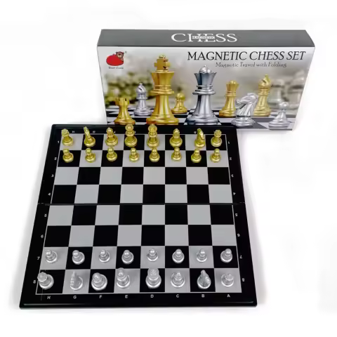 Foldable Magnetic Chess Board Game Gold Silver Chess Set Portable Plastic Travel Competition Board G