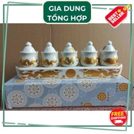 Set of 3 cups, 5 cups of White Dragon porcelain worship with lid