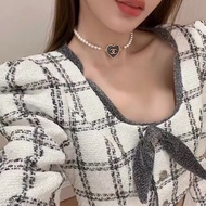 Chanel24P牛仔愛心珍珠項鍊鏈長37cm  99新配件購證 塵袋 盒子