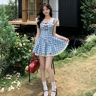 Blue Plaid Small Flying Sleeve Pettiskirt
