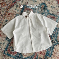 WHITE SHORT SLEEVE SHIRT BOXY FORM / PLEATED BUTTONS UP 2IDIOTS.LABEL