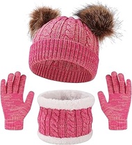 Children's Winter Hat Scarf Gloves Set of 3 for Girls 2-4 Years - Warm Knitted Set Made of Polyester