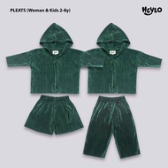 Heylo - PLEATS - One Set Pleats Jacket Hoodie Shorts Pleated Suit/ Emerald Green/