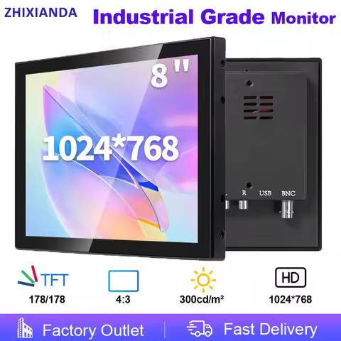 ZHIXIANDA 8 Inch 1024*768 VESA Open Frame Embedded Panel Mount Touch Screen Monitor VESA Mount Indus