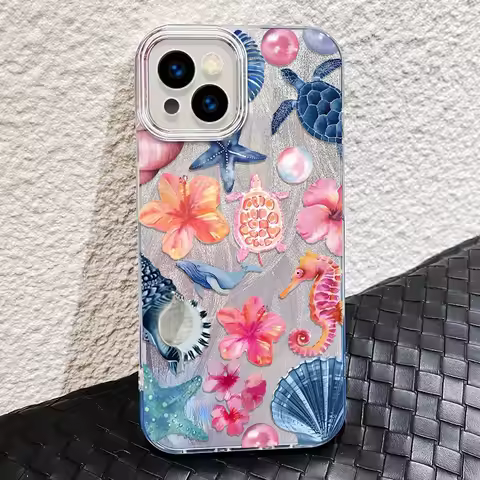 Korea Ins Marine Life Conch Seahorse Sea Turtle Phone Case for vivo V50 V30e V30 V29e V27 V29 V25 V2