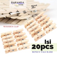 Isi 20pcs Wooden clip natural jepitan kayu poto polaroid penjepit foto notes tali rami penjepit kayu wire grid wall hijang ram besi dekorasi kamar dinding ruangan diy room decor