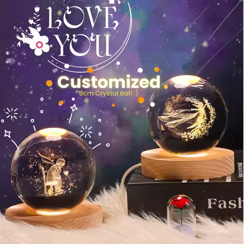 【Customized 8cm】Creative Gifts Laser Engraving Crystal Ball Night Lamp 2D Night Lights Decroation Ch