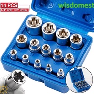 WISDOMEST 14PCS/Set Hexagon Socket Nut Socket, 1/4" 3/8" 1/2" E4-E24 Wrench Head Star Socket Set, Ve