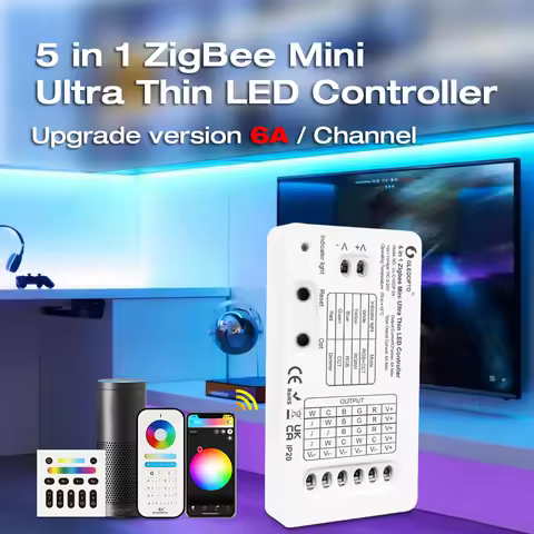 Gledopto DC5-24V 6A Mini 5 in 1 Ultra Thin Zigbee 3.0 RGBCCT/RGBW/RGB/WWCW/Dim LED Controller APP/Al