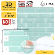 Green Long Strip 3D Tiles Sticker Kitchen Bathroom Wall Tiles Sticker Self Adhesive Backsplash Clever Mosaic 12x10 inch
