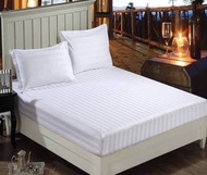 🛌 ผ้าปูที่นอน เซ็ตผ้าปูที่นอน สีขาว ลายริ้ว 6 ฟุต 5 ฟุต 3.5 ฟุต fit sheet ⚪
