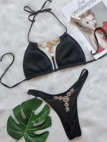 Extreme Mini Micro String Diamond Bikini Women Swimsuit Female Triangle Swimwear Two Pieces Bikini S