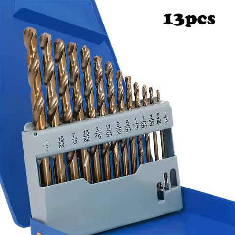 13Pcs M35 Cobalt HSS Drill Bit Set, Spiral Drill Bits for Metal, Stainless Steel, Wood & Plastic, He