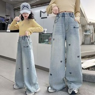 HYS Childrens Jeans Pants Baby Pants Baby Girl Pants Spring And Autumn New Embroidered Girls Wide Le