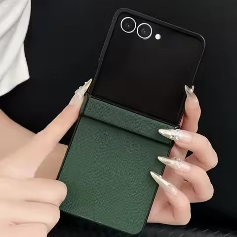 PU Leather Hinge Protective Phone Case for Samsung Galaxy Z Flip 7 FE 6 5 4 3 Flip7 Flip6 Flip5 Flip