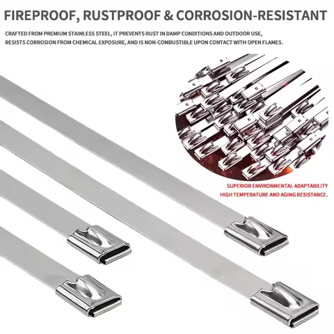 50Pcs 304#Stainless Steel Metal Cable Ties 150mm-500mm Self-locking High Temperature Resistance Oxid