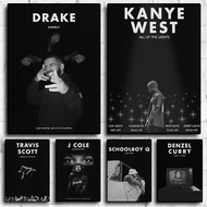 Pop Hip Hop Rapper Kanye West Drake JCole Posters Room Decor Black White Aesthetic Art Canvas Wall P