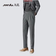 VENGOZ - Men's Formal Pants Classic Double Button Gurkha Pants Grey