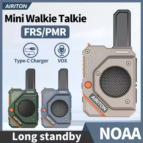 2PCS AIRITON AI-168 Mini Walkie Talkie Rechargable PMR/FRS Portable Long Range NOAA Type-C Charger f