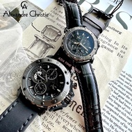 [Original] Alexandre Christie 9205M Black Leather Strap Couple Watch