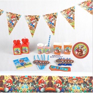 Mario Birthday Party Deco Paper Cup Plate Tablecloth Flag Hats Blower Gift