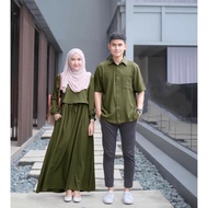 Vallina Outfit - Domino Couple Baju Pasangan Cp Setelan Dress Gamis + kemeja Koko Remaja Wanita pria