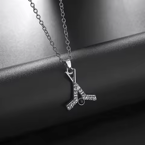 Teamer Clear Crystal Hockey Stick Pendant Necklace for Woman Men Adjustable Chain Fashion Sport Char