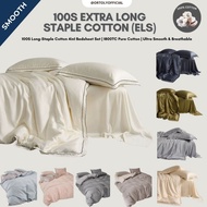 24hours 【Ortoly Premium ELS 1800TC Cotton Two Tone Bedsheet 】Quilt Cover Comforter Set 40CM Deep Poc