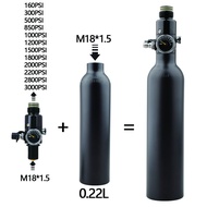 Black Aluminum M18*1.5 0.22L 200BAR 3000PSI Scuba Gas Cylinder Output 160PSI To 3000PSI Pressure Reg