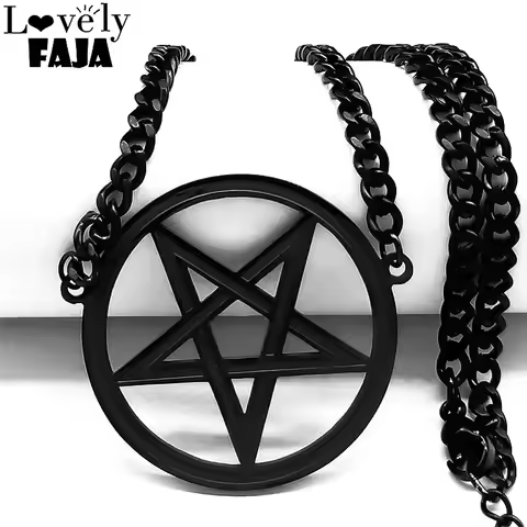 Satan Inverted Pentagram Stainless Steel Choker Necklaces for Women Black Color Chain Necklaces Jewe
