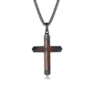 Wooden Cross Necklace for Men, Hand Inlaid Real Ebony Gold Stainless Steel Mens Cross Necklaces, Chr