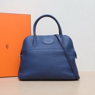 HERMES Bolide保齡球包317E明藍色TC皮框N銀扣肩背包