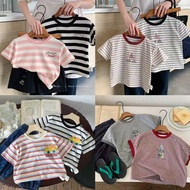 Children's t-Shirt Bangcheng Summer New Style Embroidered Striped Top Boys Girls Short-Sleeved t Chi